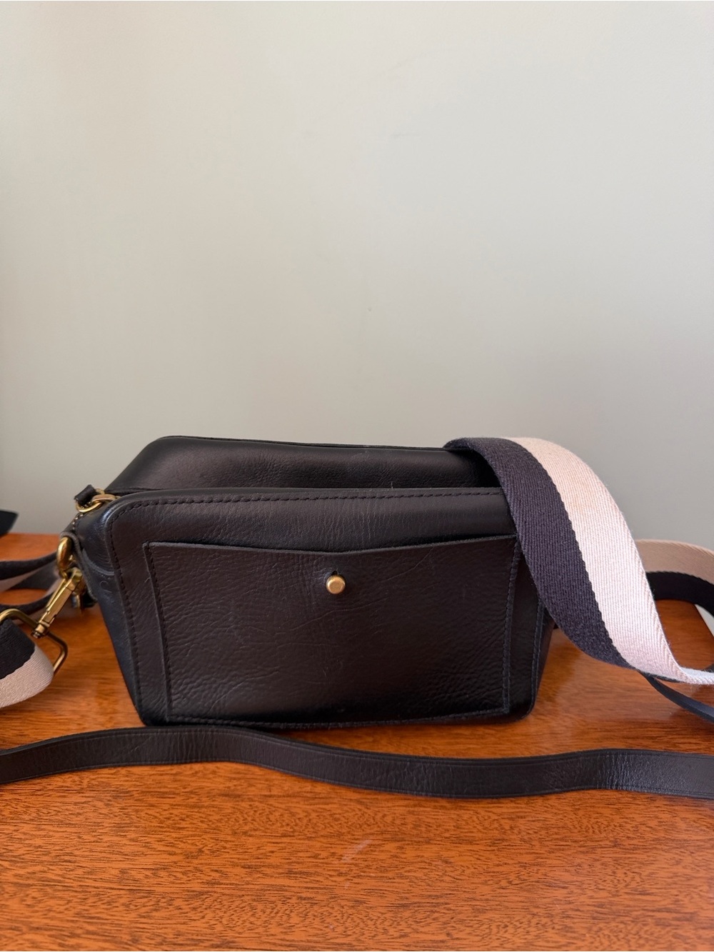 Madewell Black Leather Camera Crossbody with Brass Accents and 2 Straps
